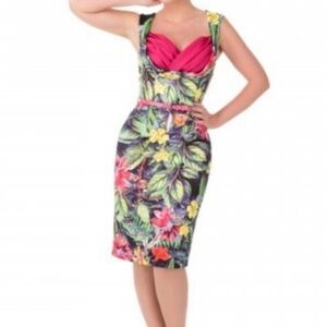 Lindy Bop Tropical Floral Midi Dress-size 6
